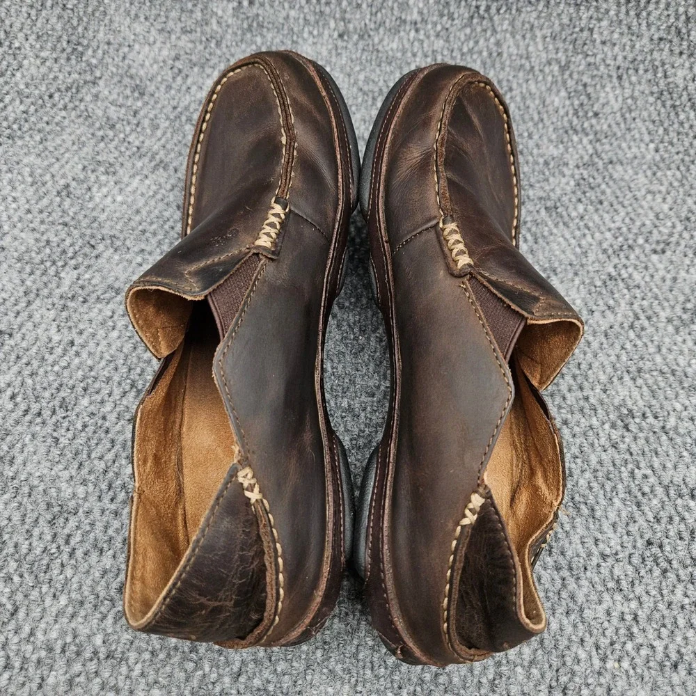 OluKai (Men's 9.5) Brown Moloa Leather Slip On Loafers Casual Shoes Moccasin